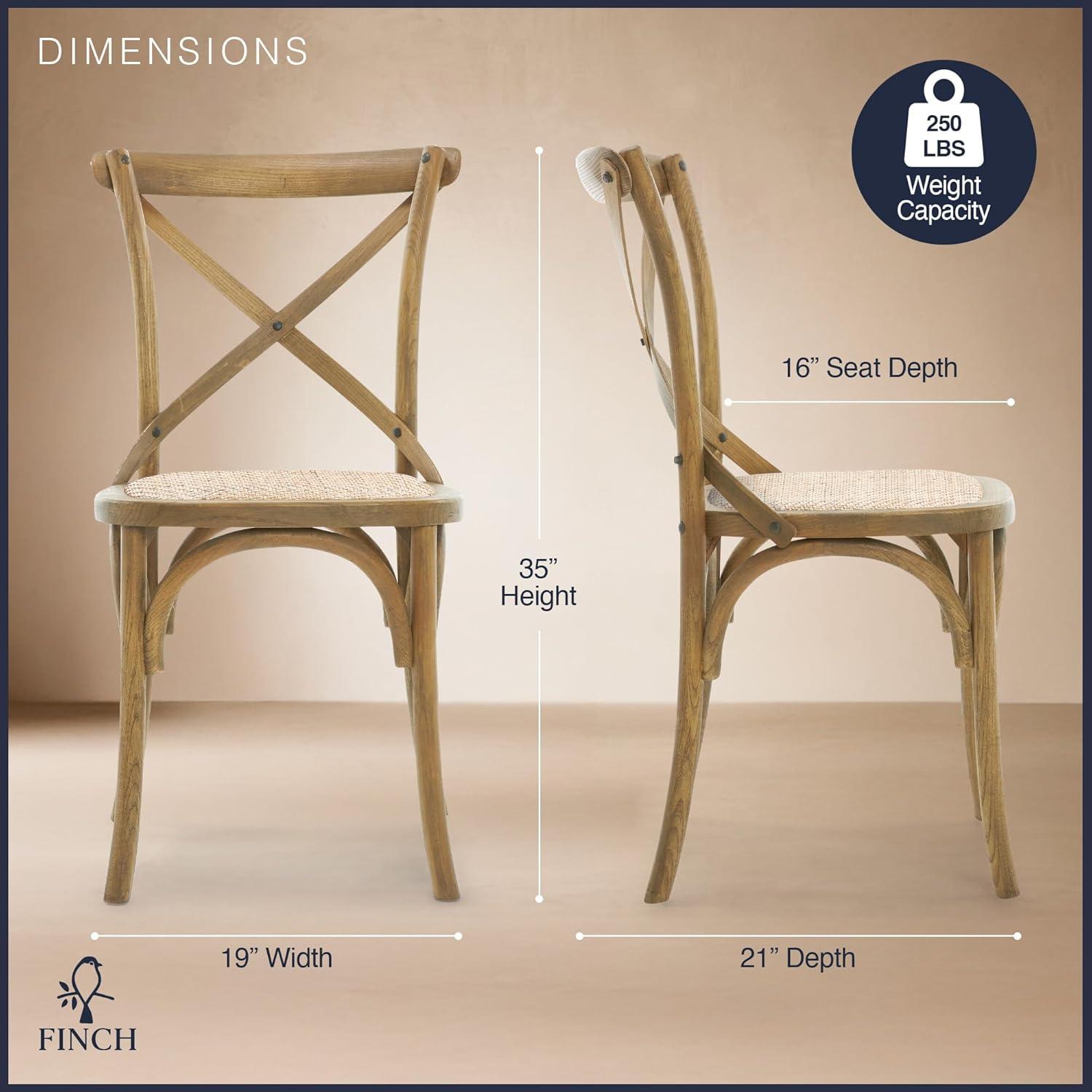 Finch Set of 2 Elmhurst Cross Back Side Chair Natural Rattan: Upholstered Polyester, Wood Legs, No Assembly Required