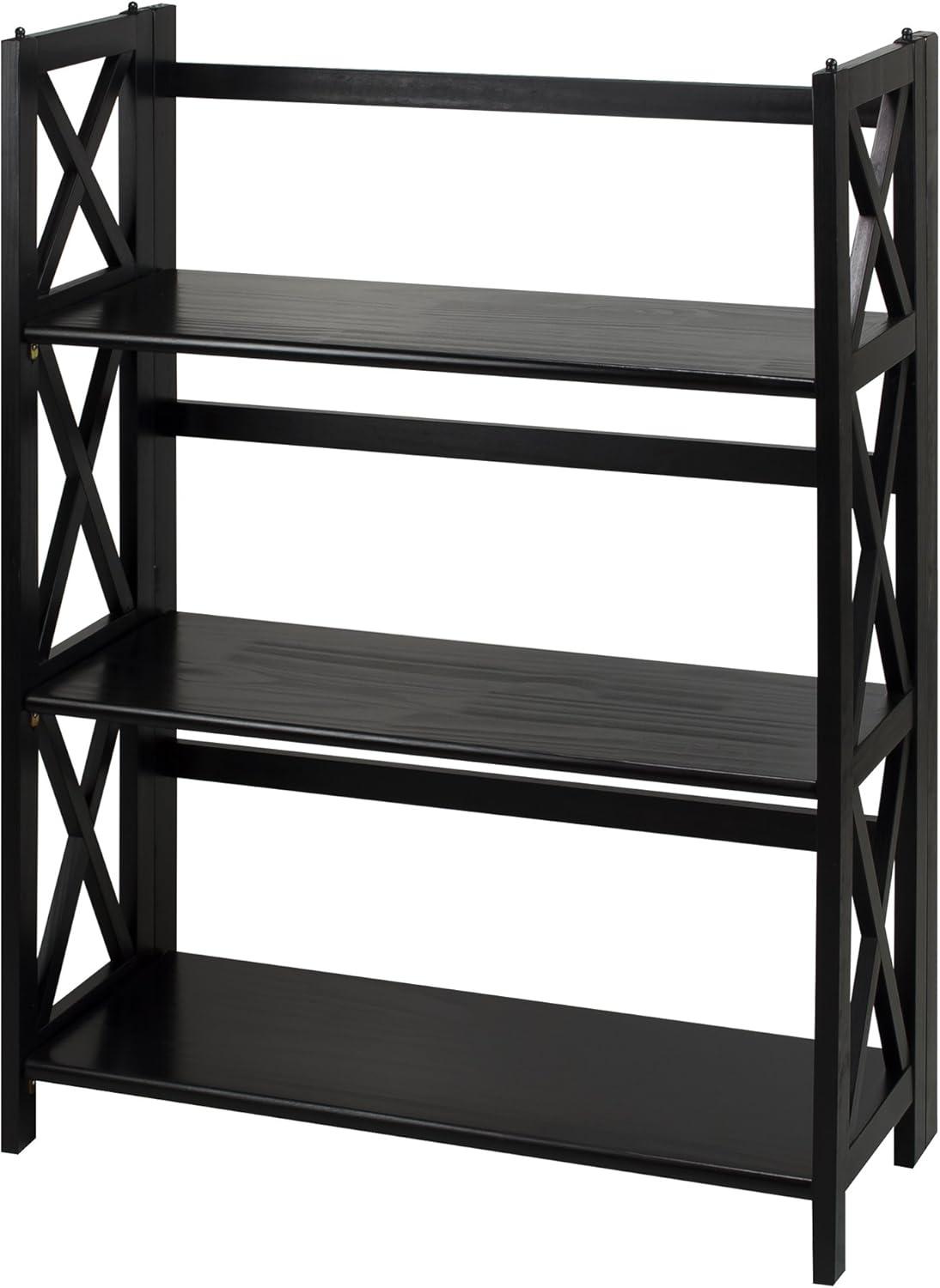 Casual Home - 38 in. Black Wood 3-shelf Etagere Bookcase with Open Back