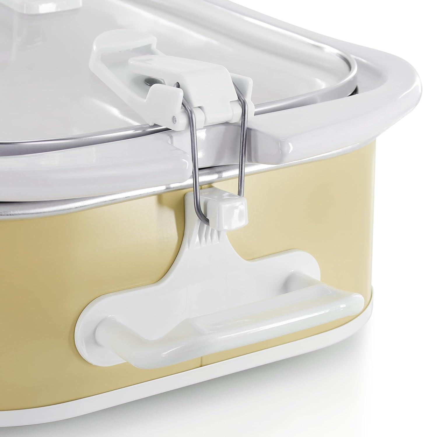 MegaChef 3.5qt Casserole Slow Cooker with 3 Temperature Settings Cream: Stainless Steel, Stoneware, Glass, Dishwasher-Safe Parts