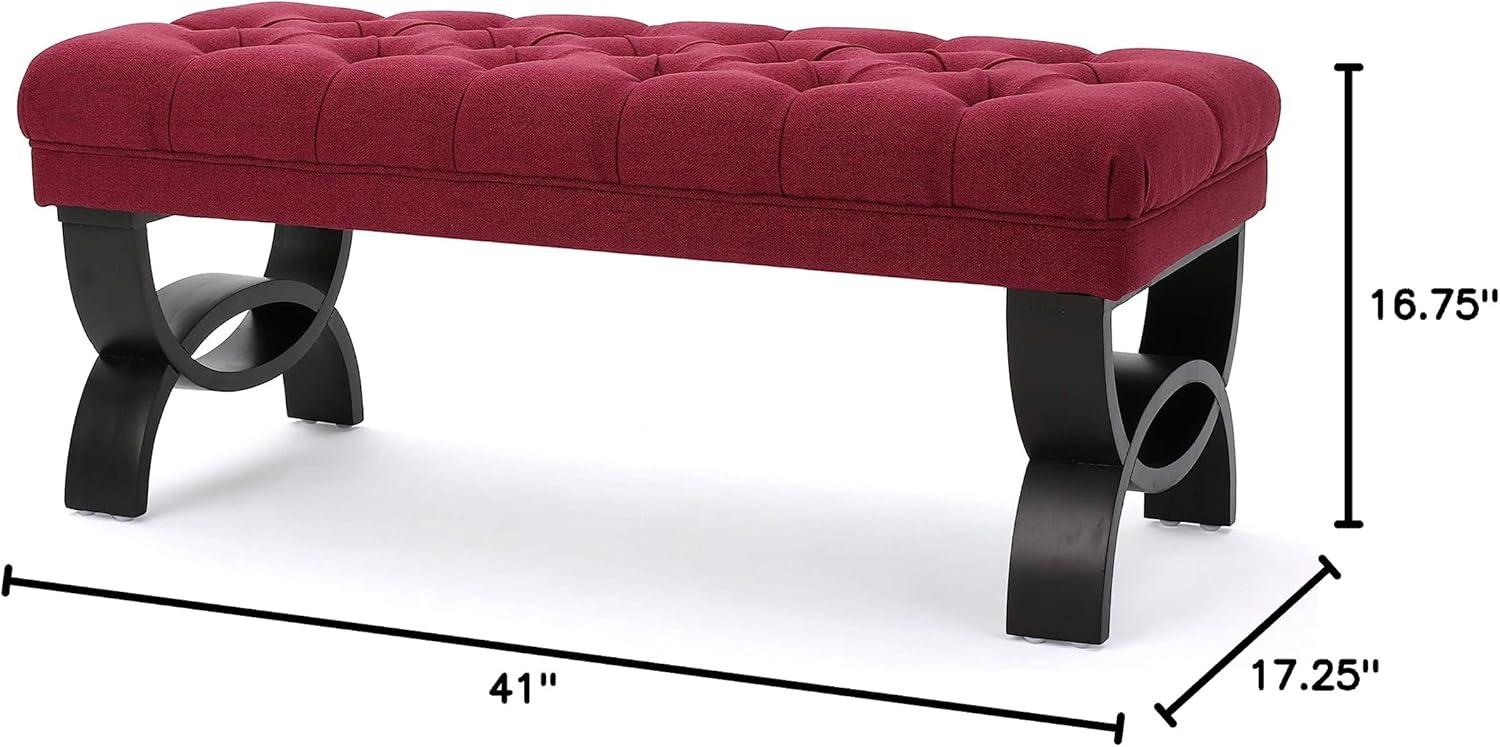 Scarlett Tufted Red Fabric Ottoman Bench with Black Legs