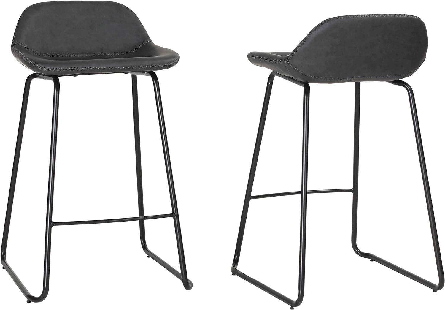 Ava Charcoal Black Faux Leather Counter Stools, Set of 2