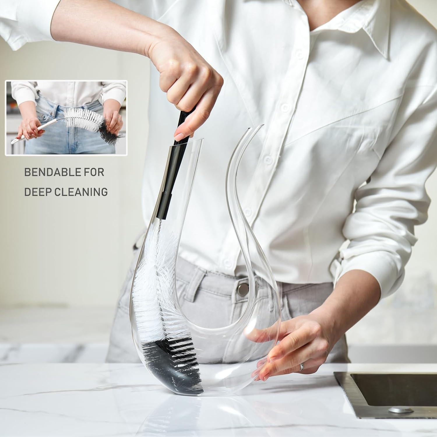 ZOUYUE 8 Pcs Bottle Cleaning Brush Set Long Handle Black Bottle Cleaner Sturdy Food Grade for Cleaning Baby Bottles Sports Water Bottles Flask