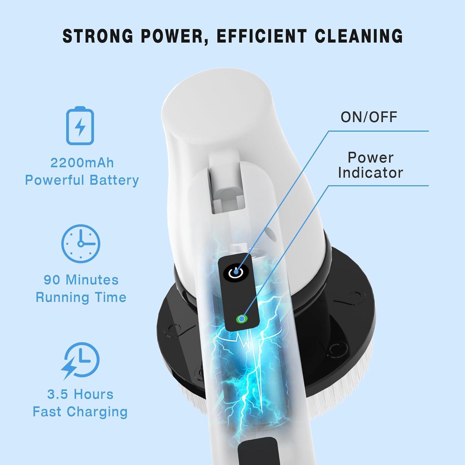 Cordless White Electric Spin Scrubber with Adjustable Handle