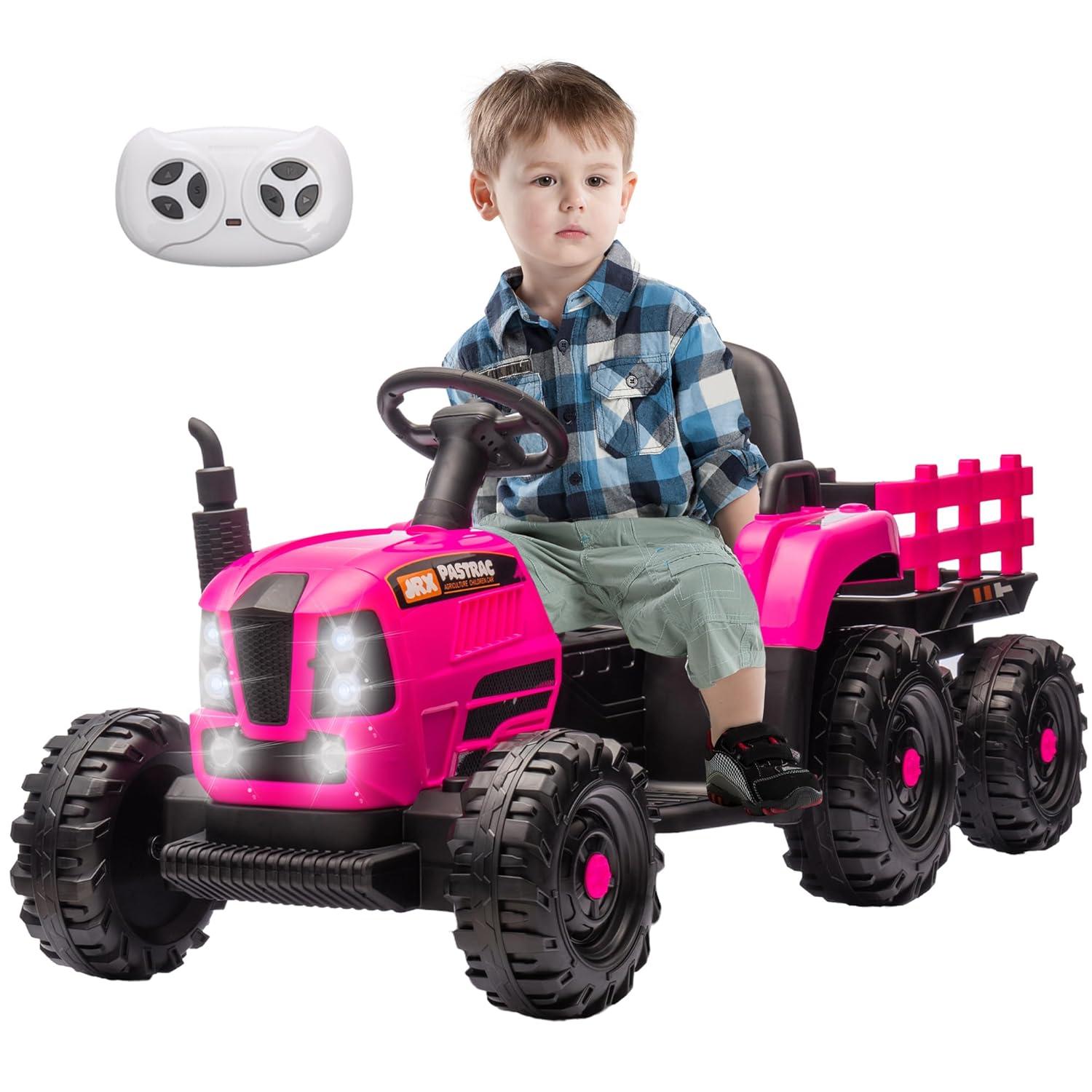 24V 400W Powered Electric Tractor for Kids, 3-Speed Ride On Tractor with Remote Control, USB/MP3/Bluetooth, LED Lights, Safety Belt, 1.86-4.97 MPH，Green