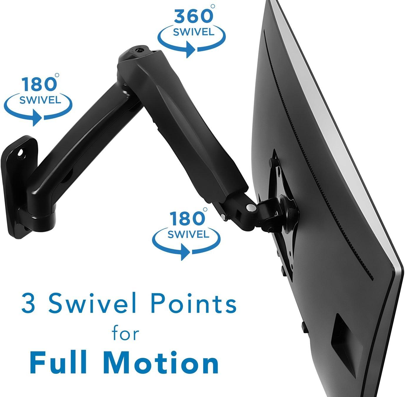 Mount-It! Wall Mount Monitor Arm, Full Motion Gas Spring Arm Fits 13 - 32 Inch Screens with 75 or 100 VESA Patterns, Camper RV Compatible