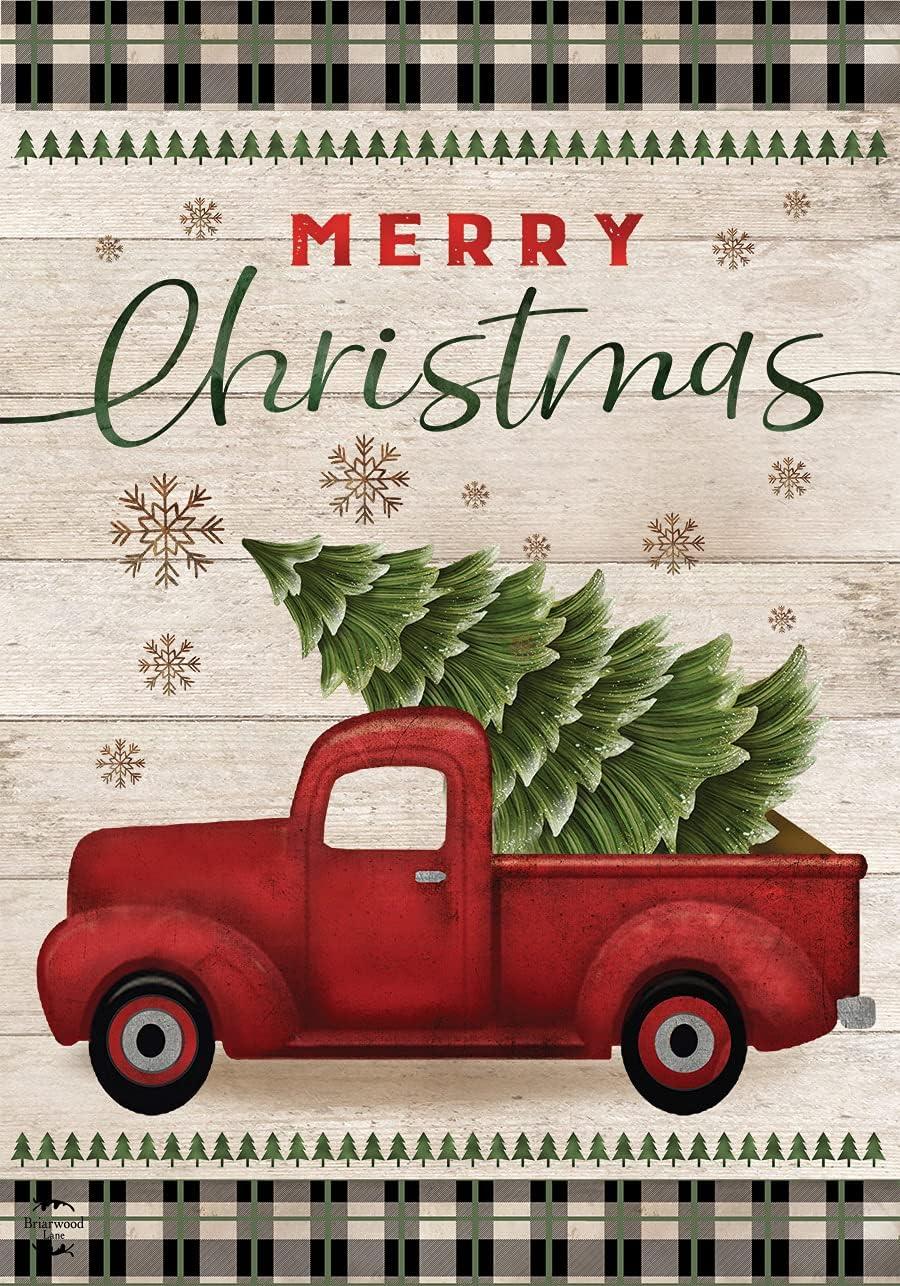 Merry Christmas Pickup Truck Garden Flag Rustic 12.5"x18" Briarwood Lane