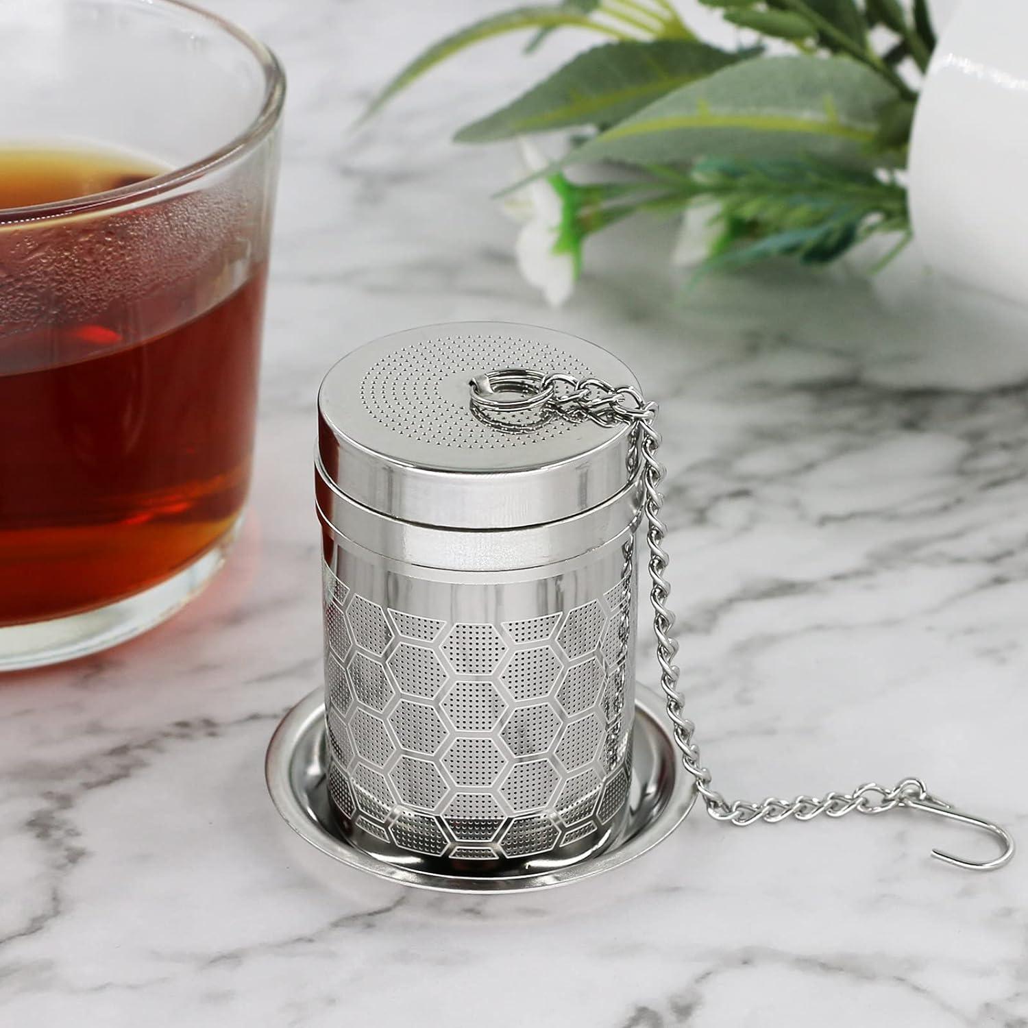 Tea Infuser for Loose Tea Stainless Steel Tea Strainer Extra Fine Mesh Tea Steeper Tea Diffuser with Tea Basket and Lid 2 Pack