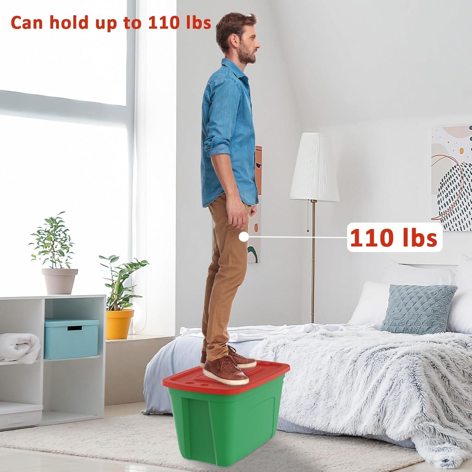 Green and Red 18-Gallon Stackable Plastic Christmas Storage Boxes with Lids (Set of 4)