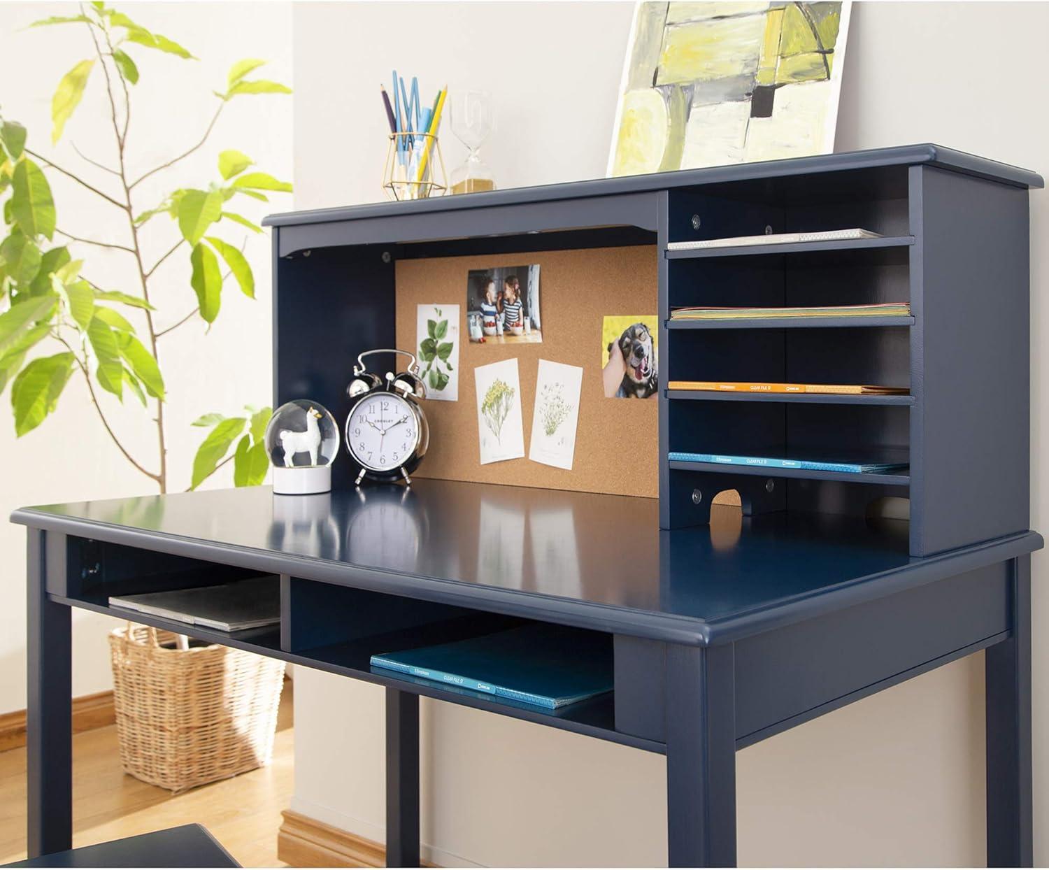 Navy Wooden Kids Computer Desk with Hutch and Chair Set