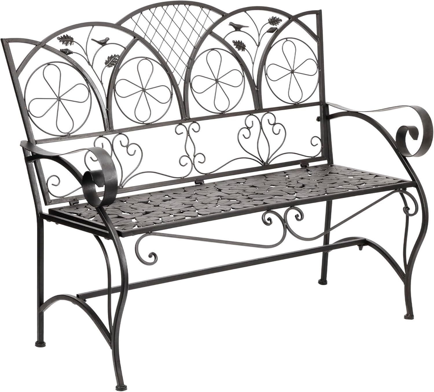 38&#34; x 45&#34; Iron Birds and Leaves Outdoor Garden Bench Brown - Alpine Corporation