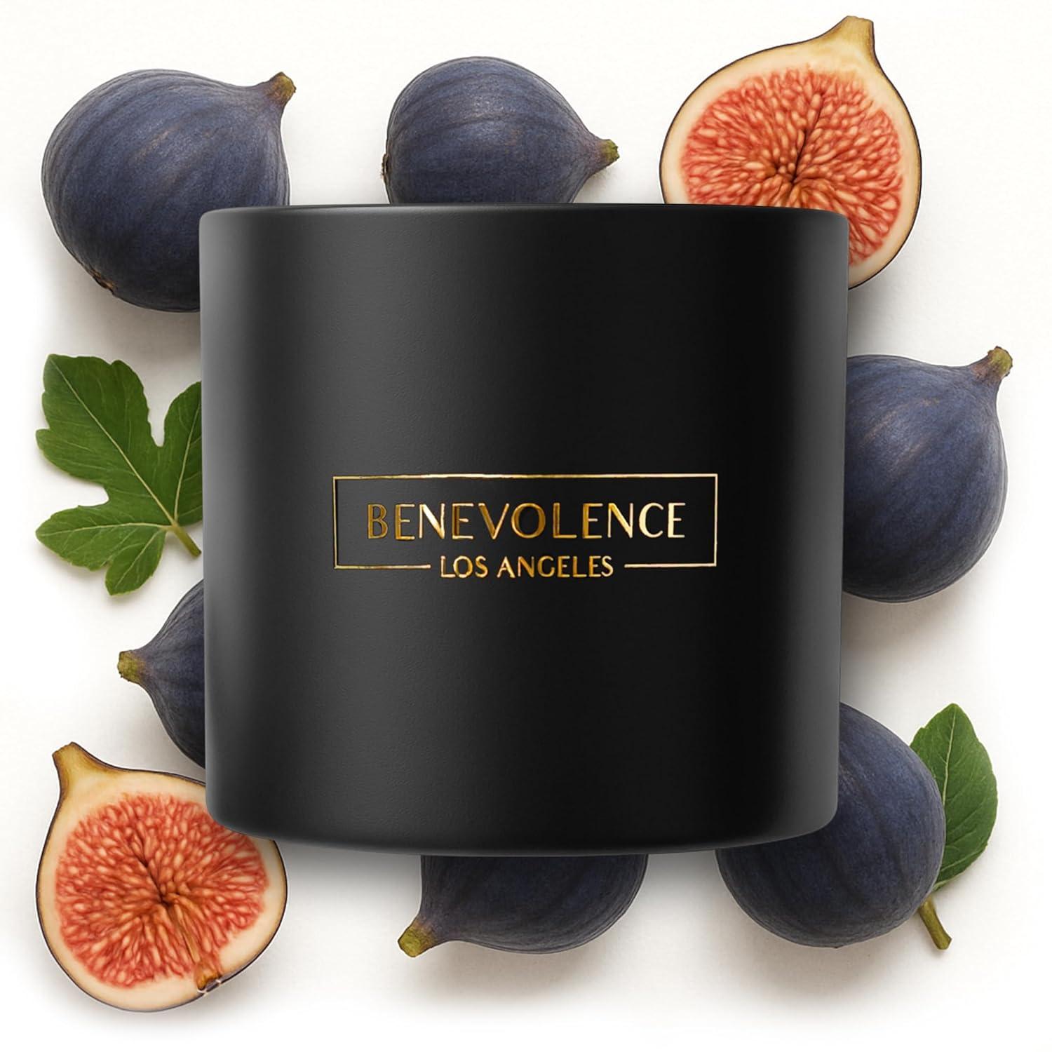 Benevolence LA Premium All Natural Soy 3 Wick Candles In Matte Black Glass Jar - Fig Tree Scent (14.5 oz)
