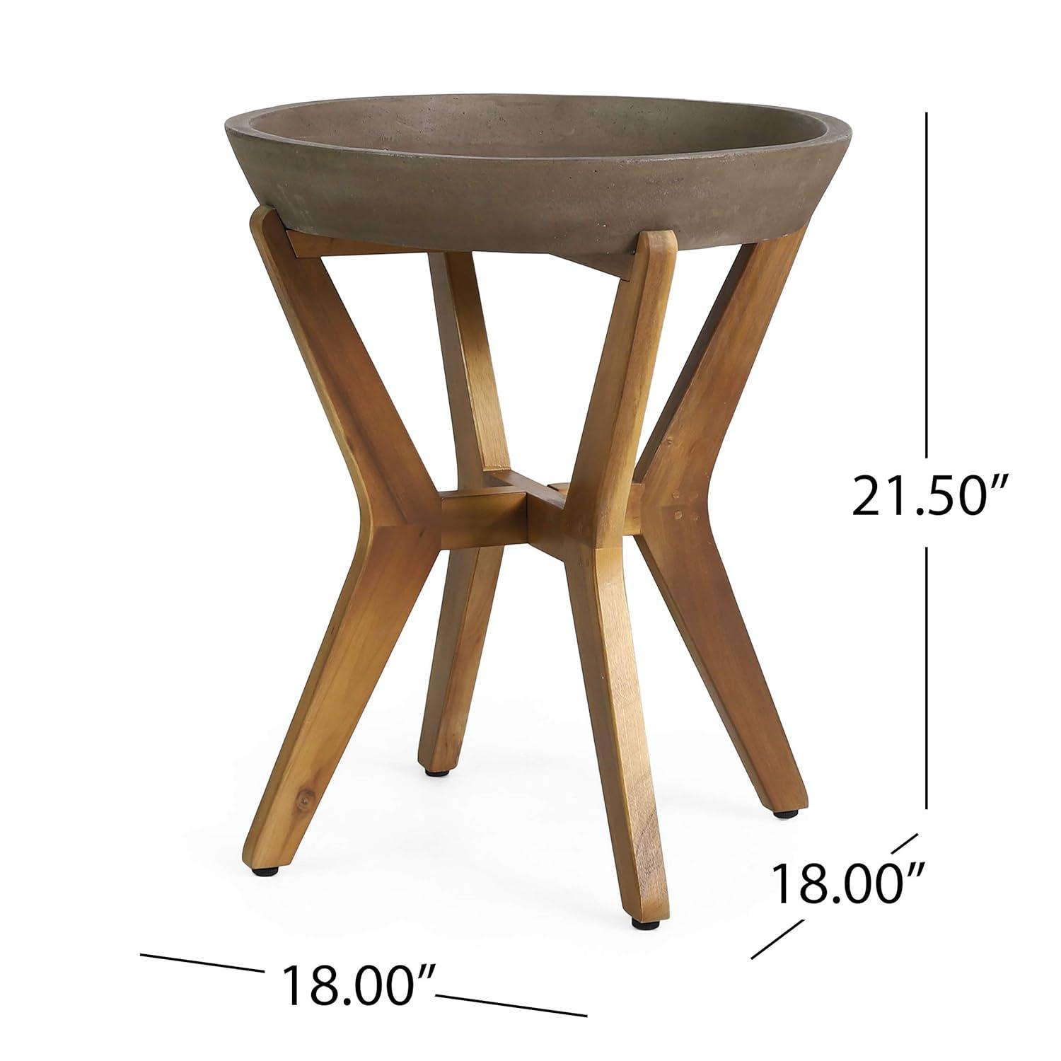 Yukon Patio Side Table - Teak/Light Gray - Christopher Knight Home: Acacia Wood Frame, Round Concrete Top