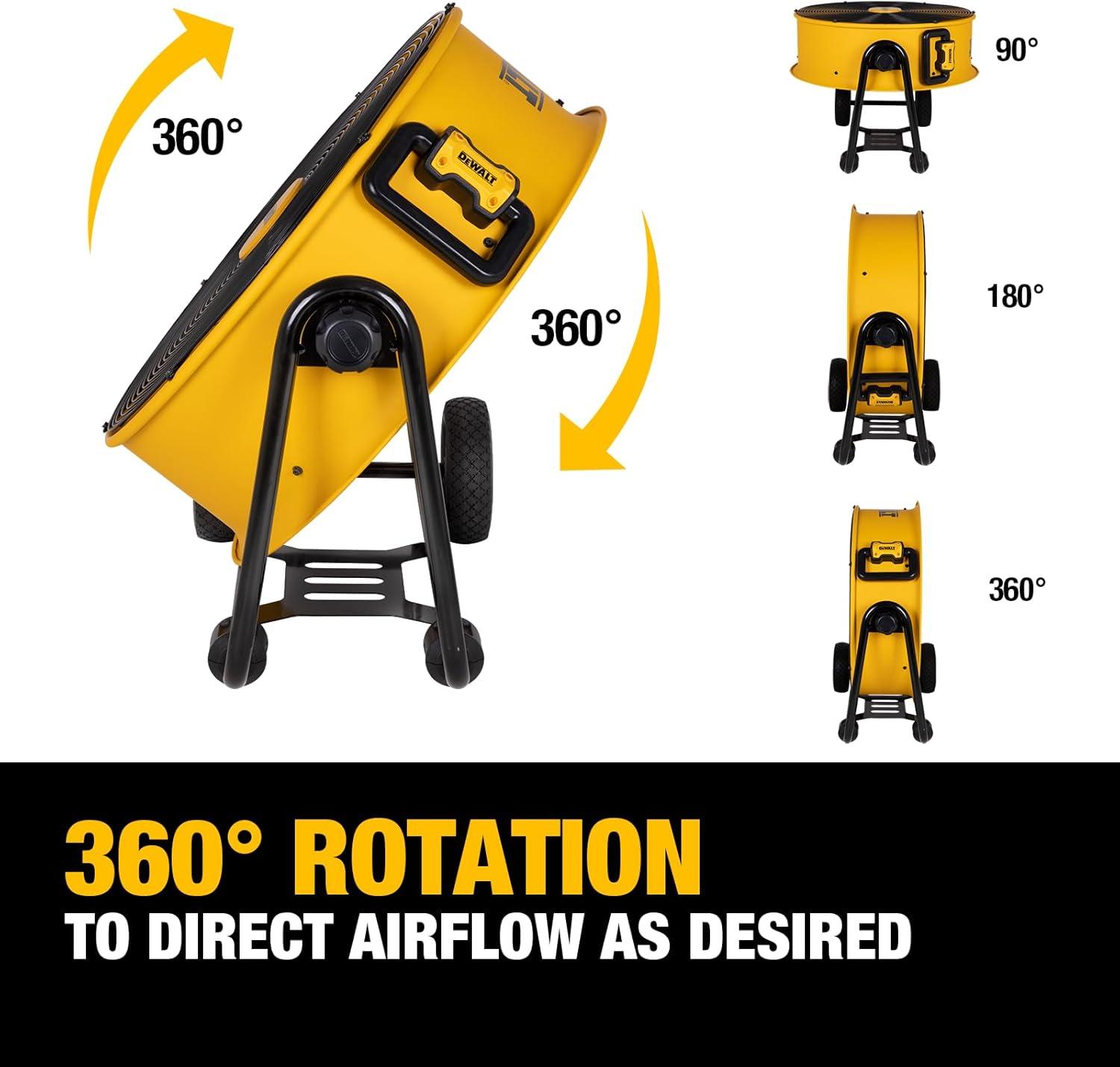 DEWALT DXF-2490 Rolling 24 inch Heavy-Duty Drum Fan, 12 ft Cord 6,500 CFM