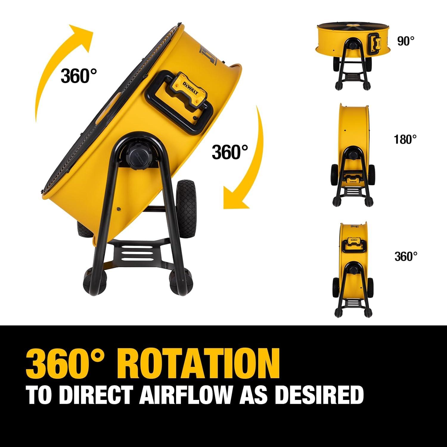 DEWALT DXF-2490 Rolling 24 inch Heavy-Duty Drum Fan, 12 ft Cord 6,500 CFM