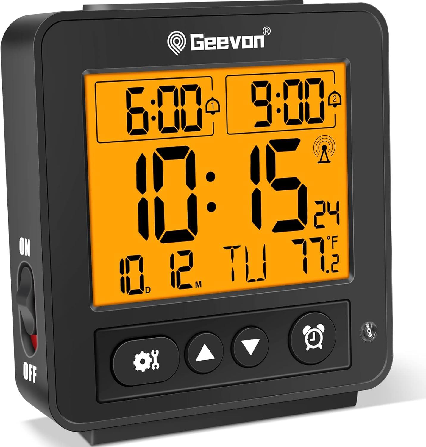 Geevon Black Digital Atomic Alarm Clock with Temperature Display