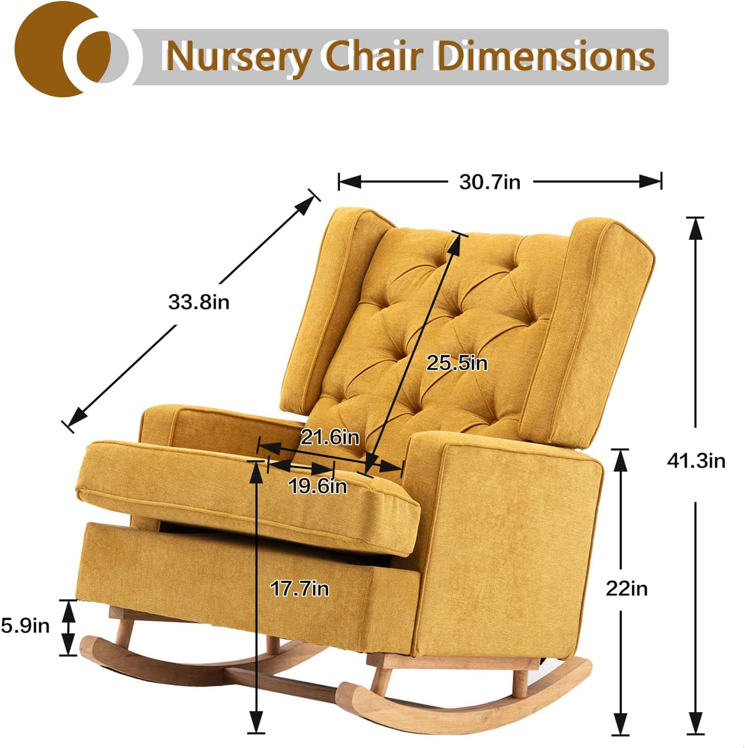 Fabric Rocking Chair with Side Pocket Mid-Century Modern Nursery Rocking Armchair w/Wood Frame Upholstered Tall Back Accent Glider Rocker for Living Room(Mustard + Polyester)