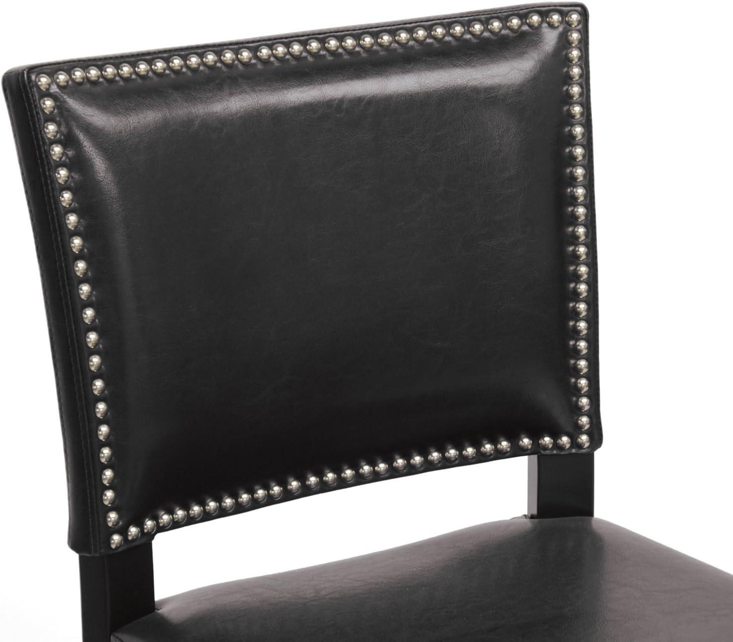 Aries Black Faux Leather Modern Barstool with Silver Nailhead Trim - Set of 2