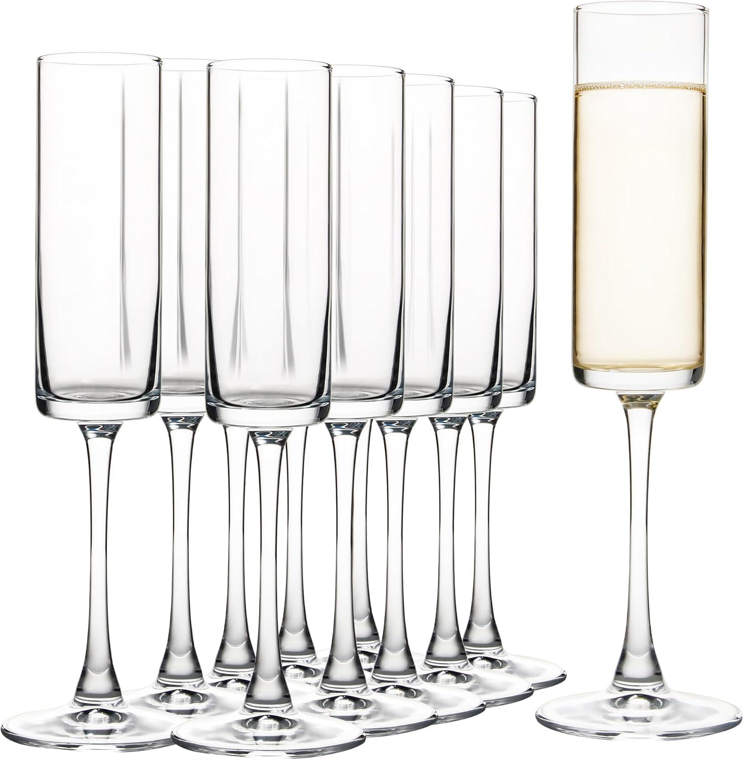 6 Oz Cylinder Champagne Flutes Set of 12 - Elegant Crystal Clear Glassware for Special Occasions - L High Quality and Lead-Free Perfect Gift for Weddings, Anniversaries, and Celebrations Dishwasher|Th