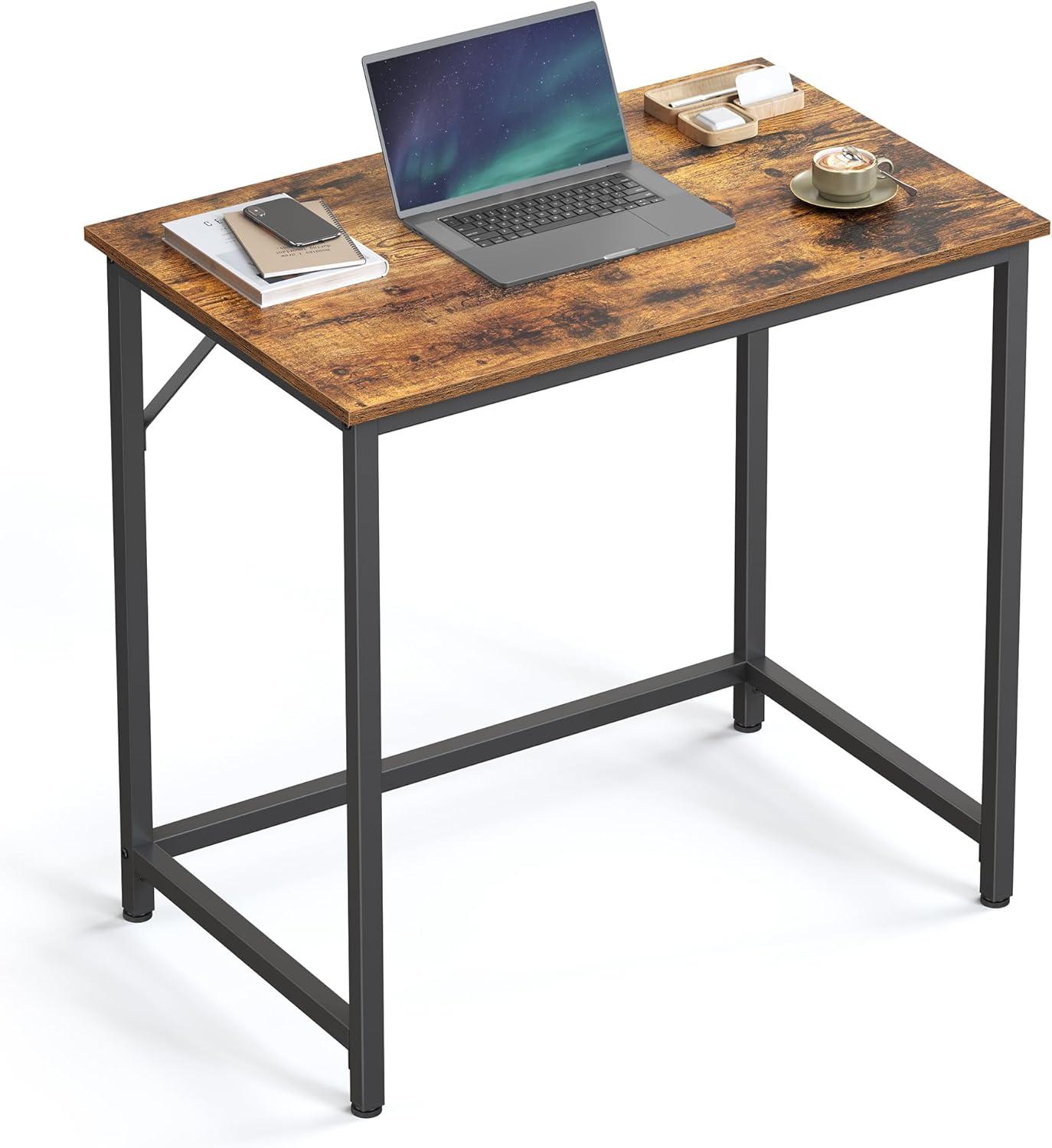 Rustic Brown and Black Industrial Computer Desk with Metal Frame