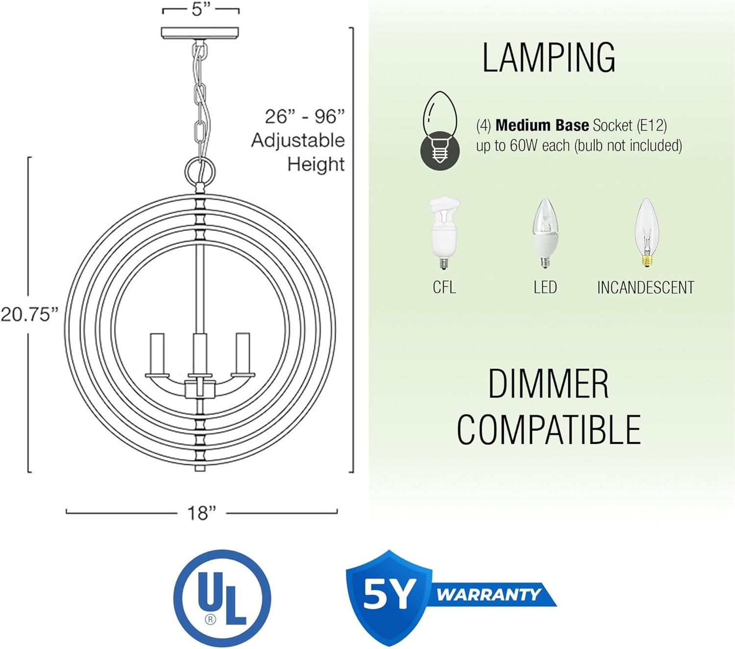 Kira Home Orbits 21" Farmhouse Orb/Globe Pendant Chandelier, Pivoting Interlocking Rings, Adjustable Height, Hand