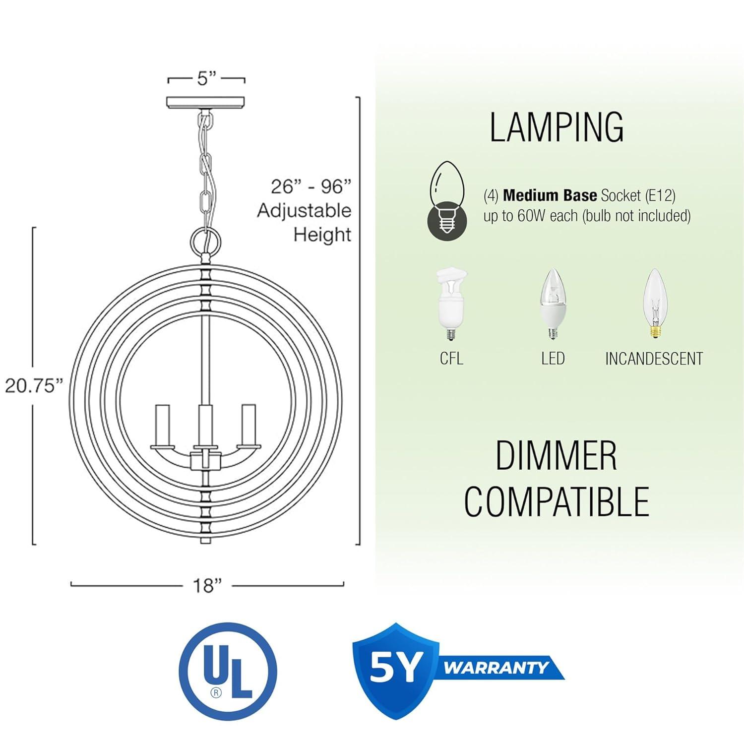 Kira Home Orbits 21" Farmhouse Orb/Globe Pendant Chandelier, Pivoting Interlocking Rings, Adjustable Height, Hand