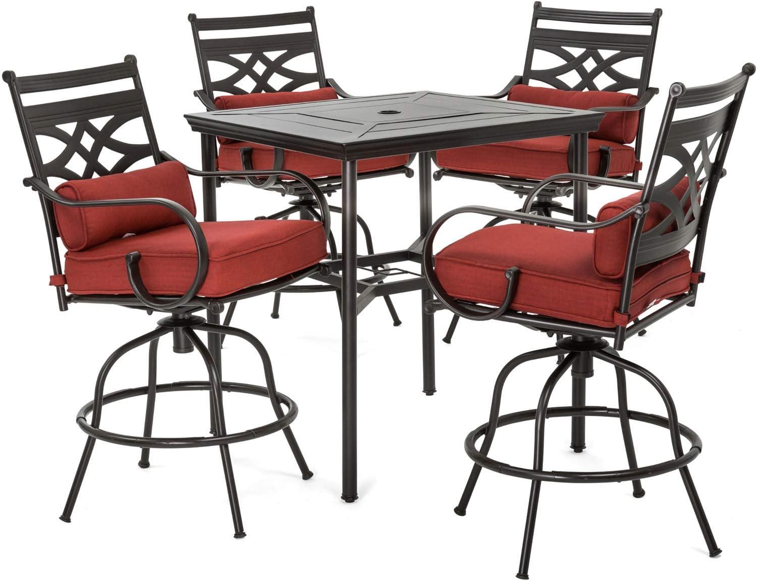 Montclair 5-Piece Steel Outdoor Dining Set with Chili Red Cushions