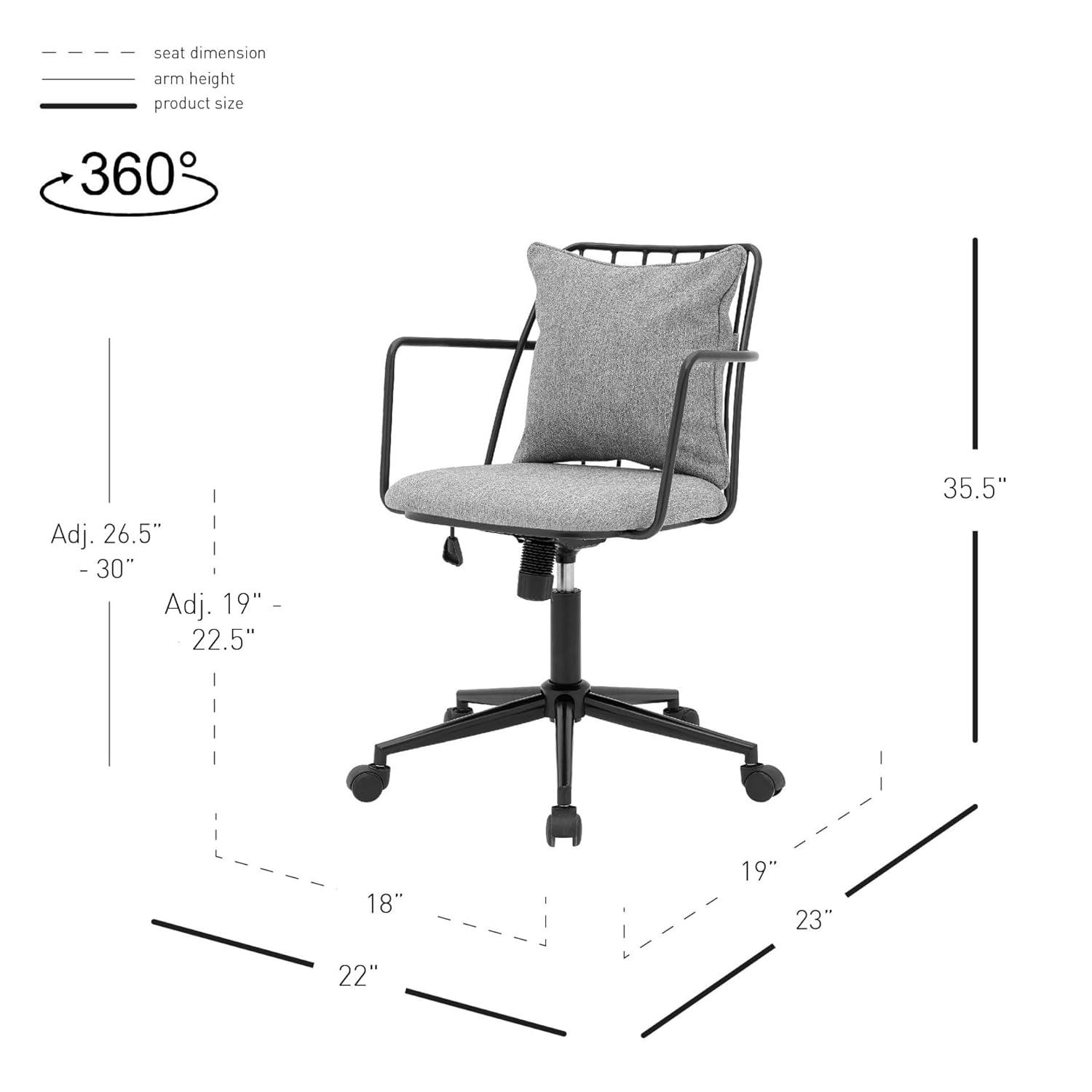 New Pacific Direct Edison KD 22.5" Fabric Office Chair in Strata Gray