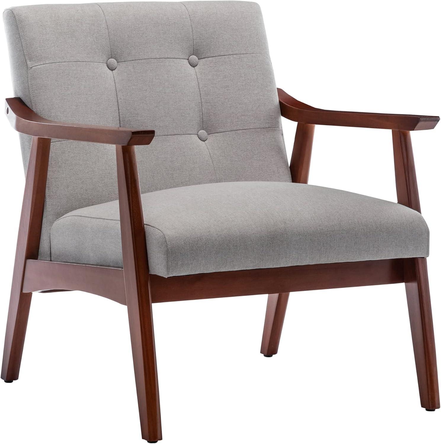 Light Gray and Espresso Mid-Century Modern Accent Chair