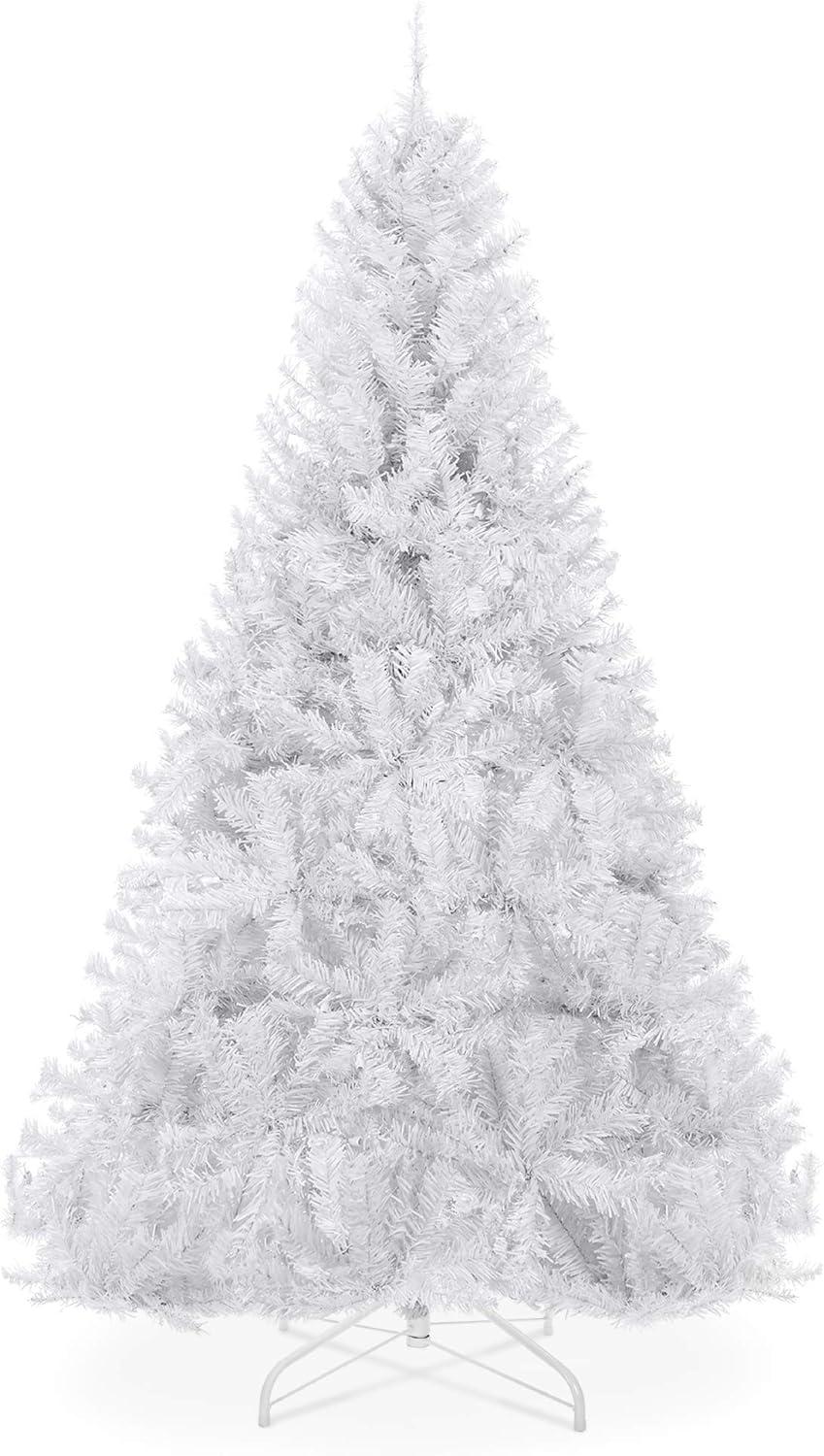 Best Choice Products Premium White Hinged Artificial Christmas Pine Tree w/ Branch Tips, Metal Base