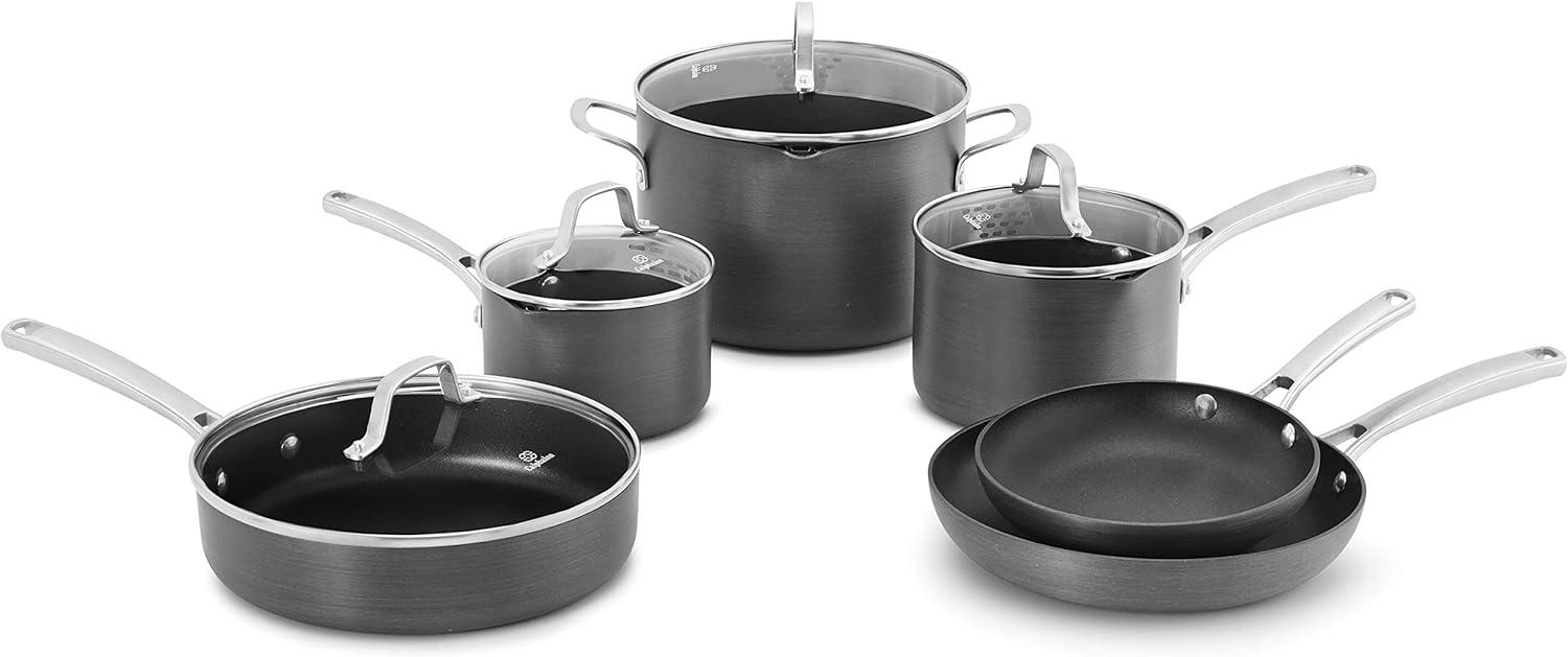 10-Piece Gray Nonstick Hard-Anodized Aluminum Cookware Set