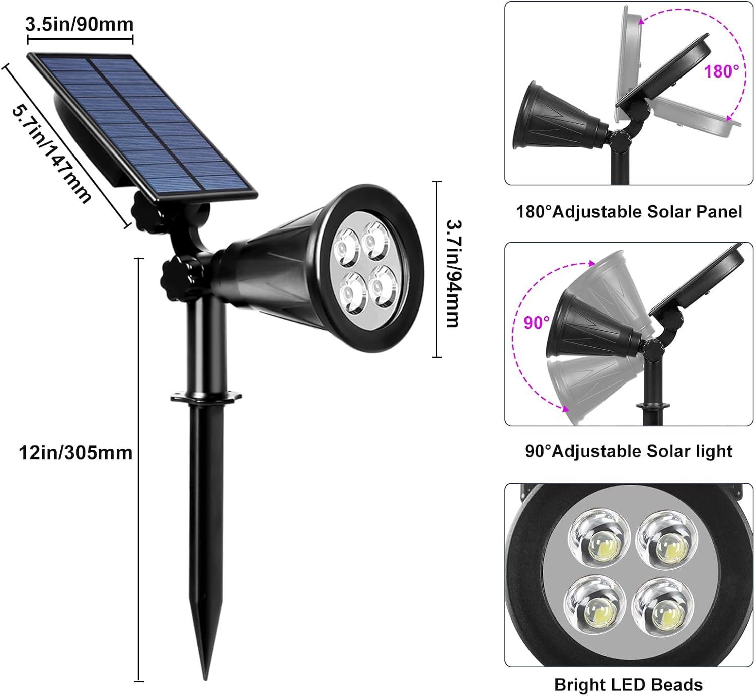 T-SUN Solar LED Spot Light Spotlight Waterproof IP65 Auto on/off Outdoor Garden Landscape Lamp (2pack,Purple)