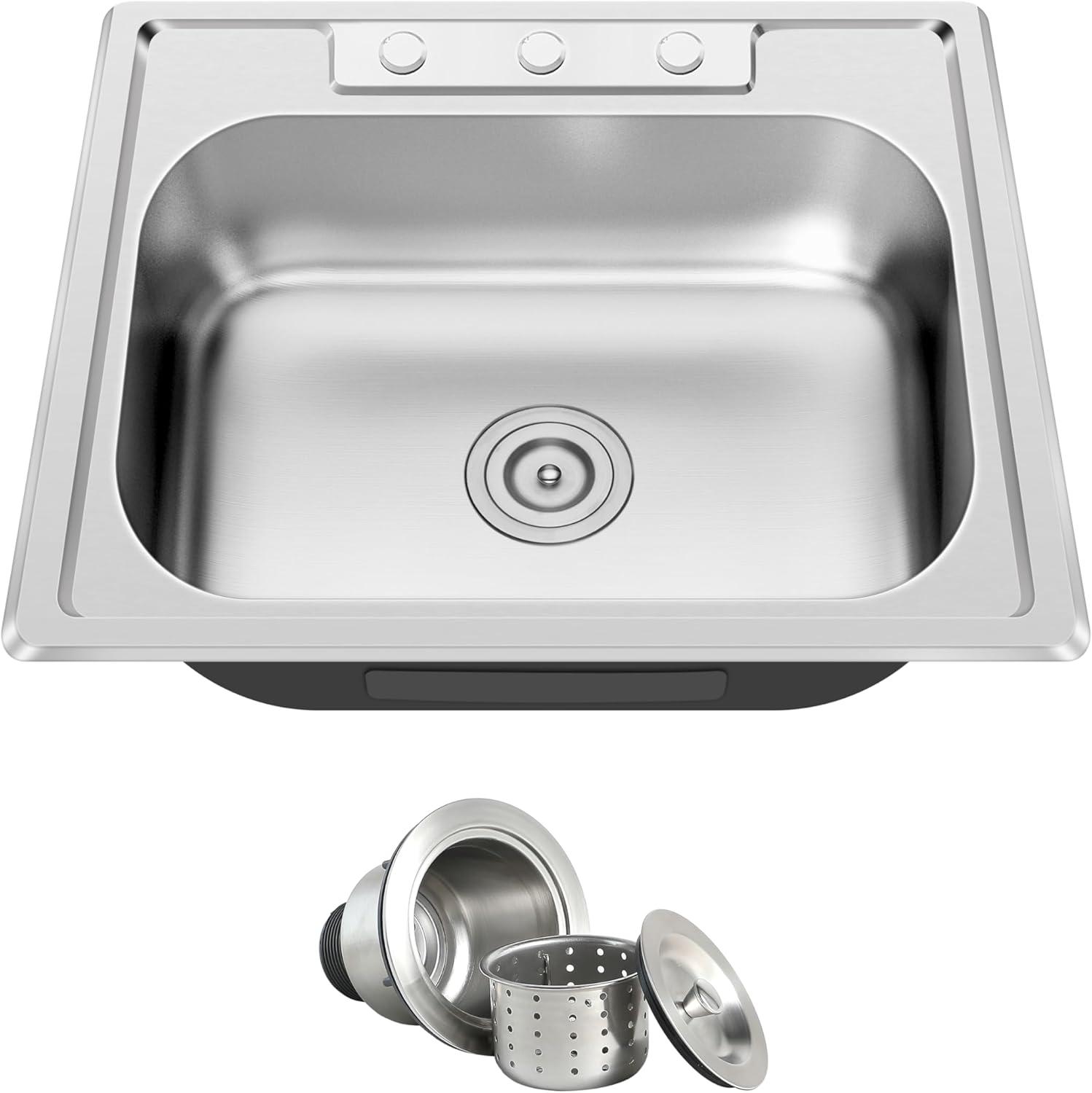 Blenzia 25 Inch Topmount Drop In Kitchen Sink 304 Stainless Steel Sinks 25" X 22" X 8"