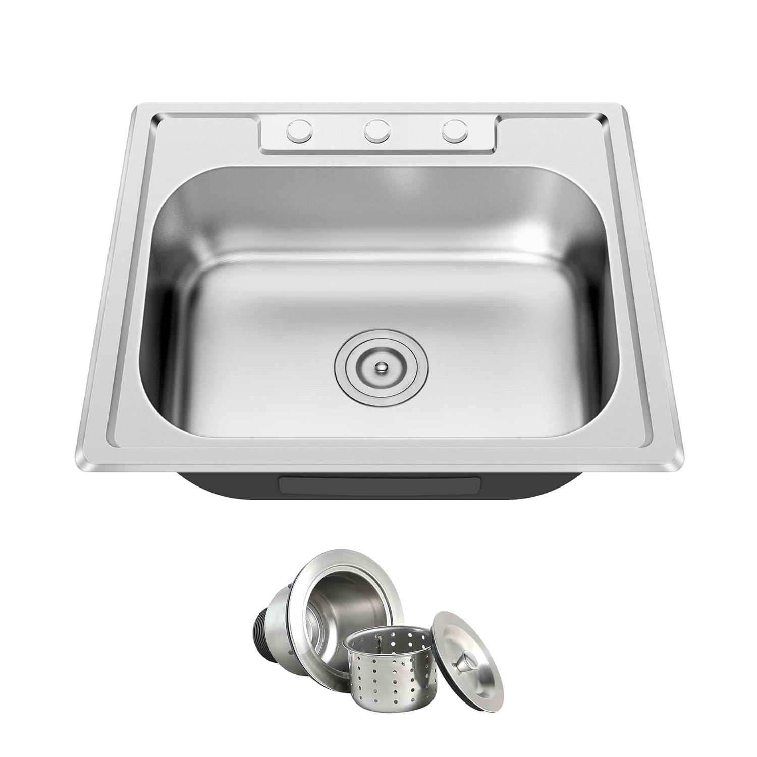Blenzia 25 Inch Topmount Drop In Kitchen Sink 304 Stainless Steel Sinks 25" X 22" X 8"