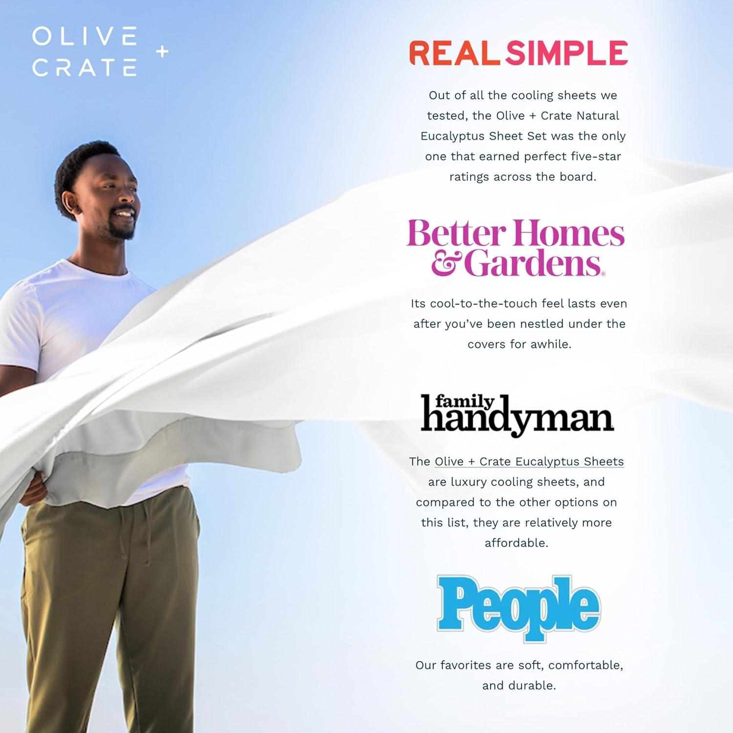 Olive + Crate Tencel Eucalyptus Pillowcases - 100% Tencel Lyocell Cooling Pillow Cases for Hot Sleepers, Hypoallergenic, Moisture-Wicking, Silk Alternative, Vegan, Standard Size Set of 2 [Spring Sage]