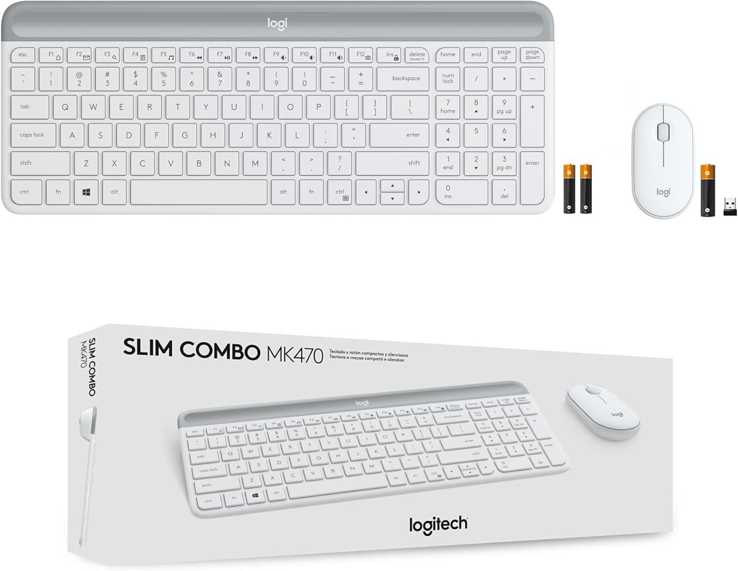 Logitech MK470 Slim Wireless Keyboard and Mouse Combo - Modern Compact Layout, Ultra Quiet, 2.4 GHz USB Receiver, Plug n' Play Connectivity, Compatible with Windows - Off White