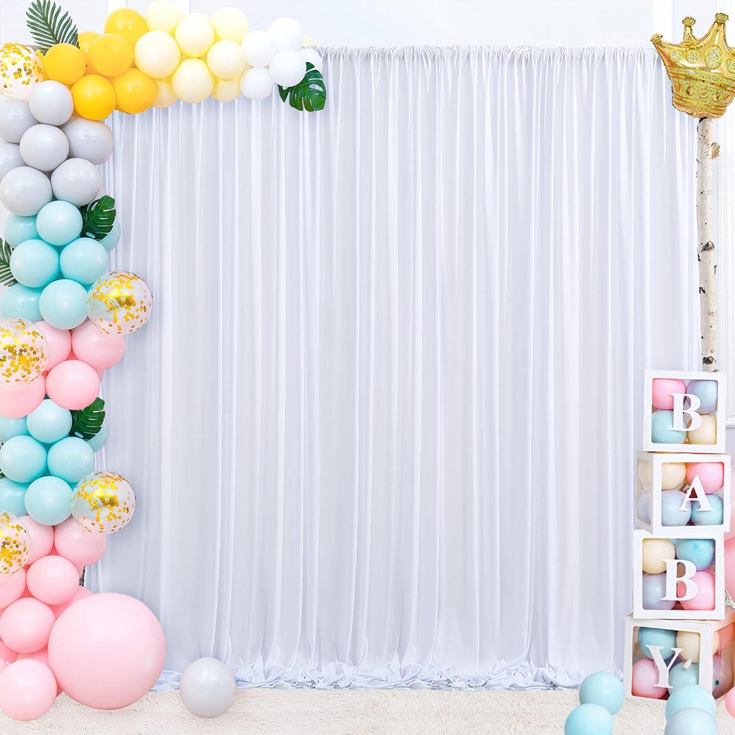 10x10ft White Backdrop Curtain for Parties Wrinkle Free Wedding Baby Curtain Backdrops for Birthday Party