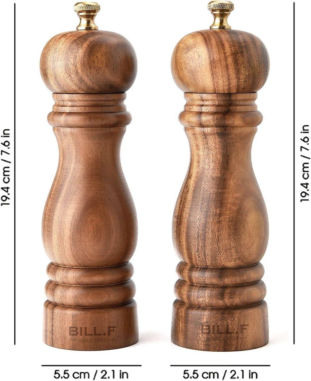 Acacia Wood Salt and Pepper Grinder Set with Ceramic Rotor