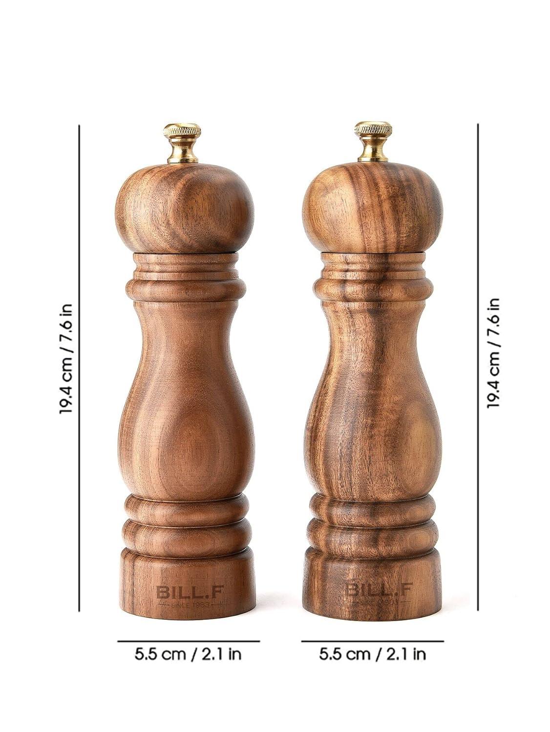 Salt and Pepper Grinder Set, Wood Pepper Mill Set of 2 Manual Salt Pepper Shakers