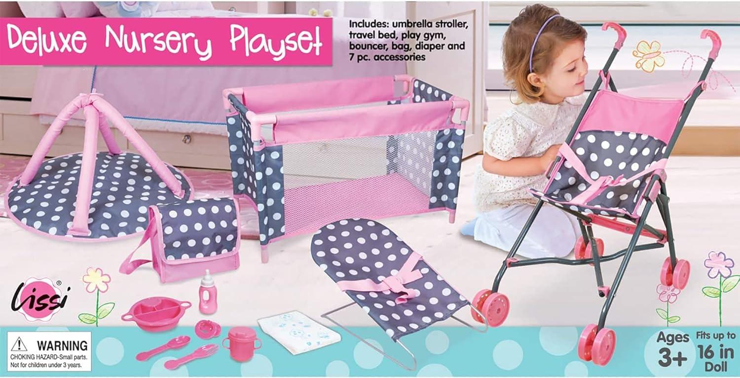 Lissi 5 Piece Baby Doll Deluxe Nursery Play Set w/ 8 Accessories