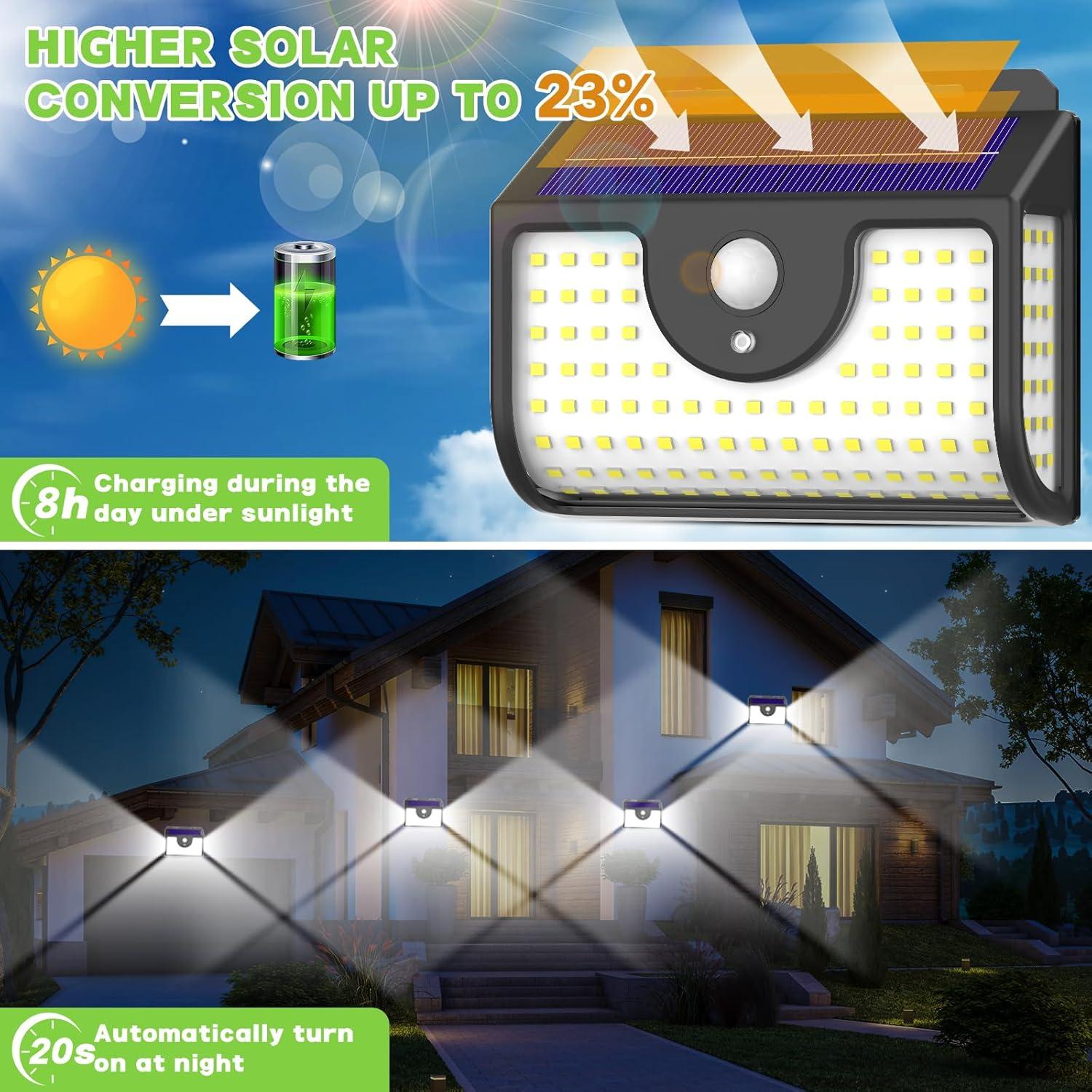 Ultra Bright Black Solar Motion Sensor Outdoor Wall Lights, 4 Pack