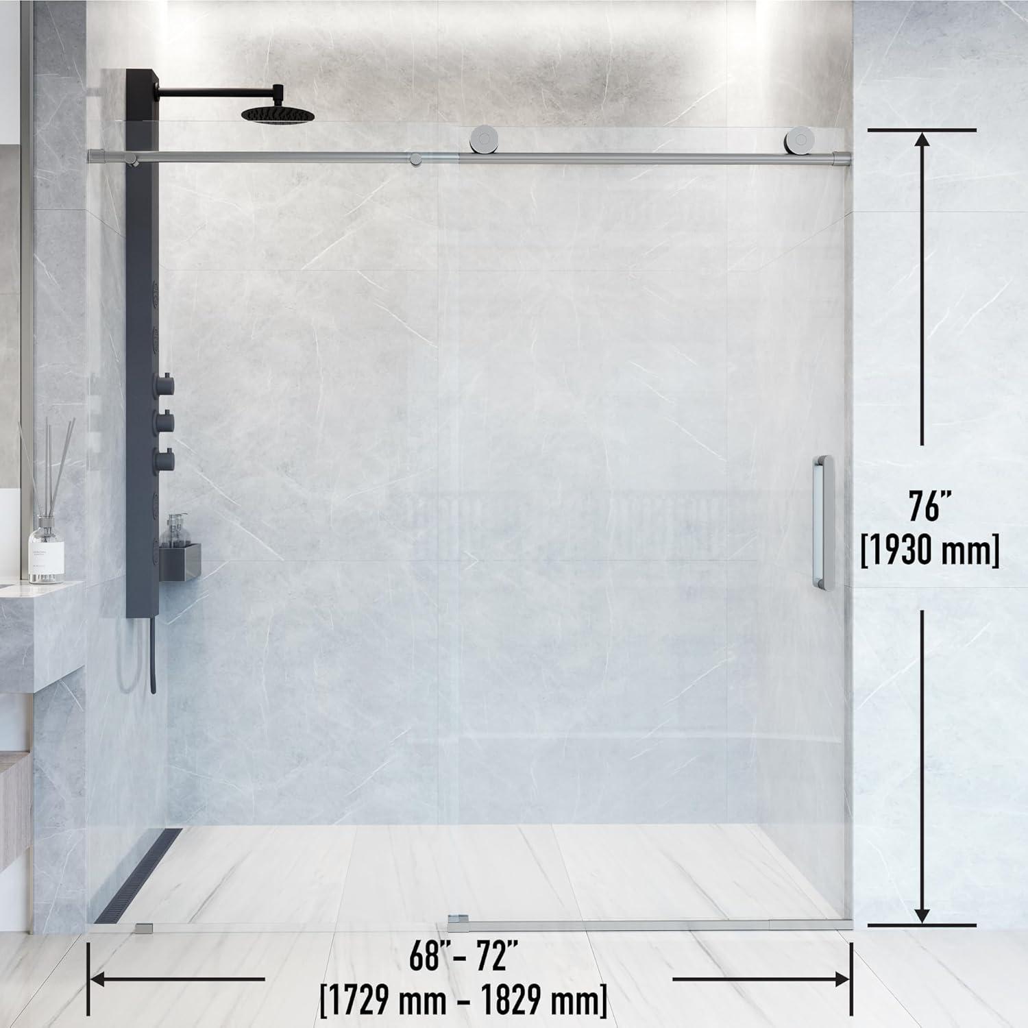 Elan 68-72" W x 76" H Sliding Frameless Shower Door with 3/8" Clear Glass