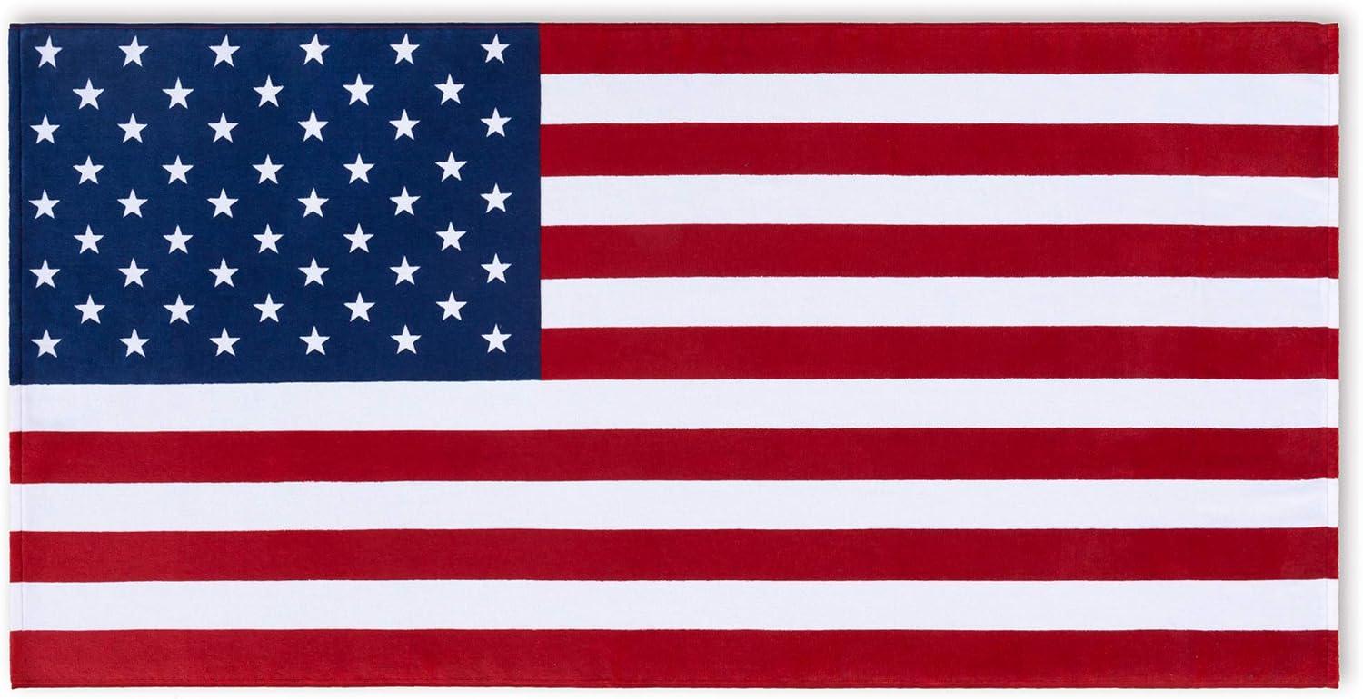 American Flag Beach Towel 30 x 60 inch (76 x 152 cm) USA Patriot 100% Cotton Velour Terry