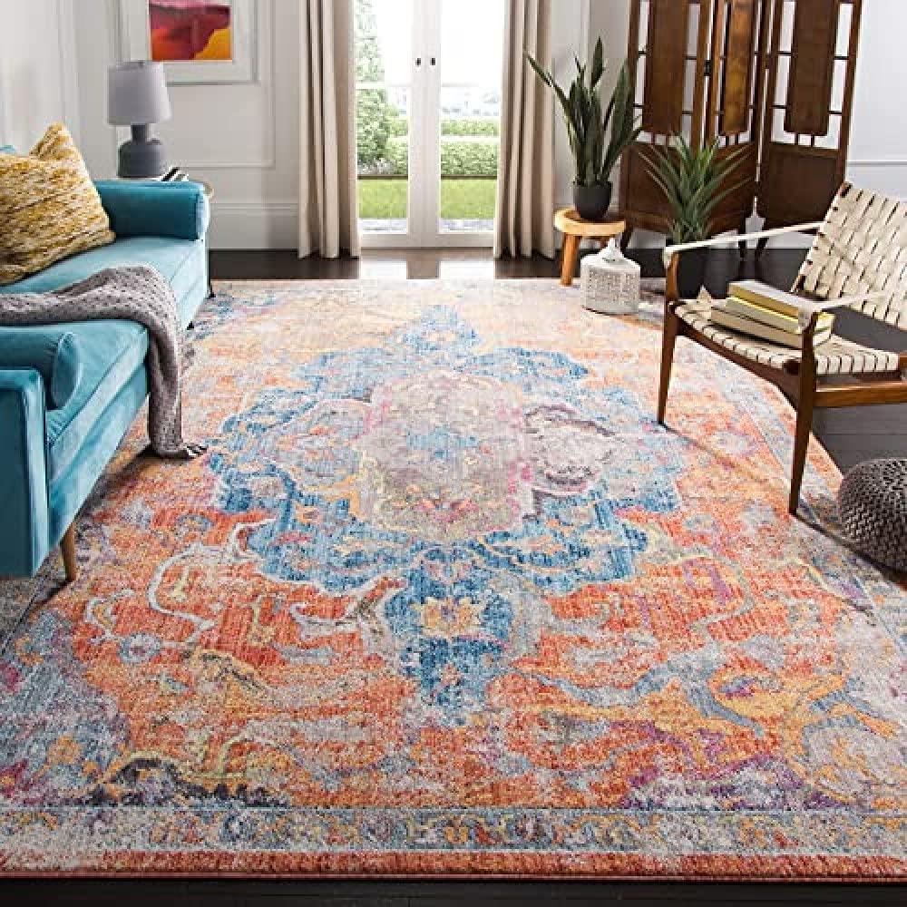 Bristol BTL350 Power Loomed Area Rug Blue / Orange 6' X 9' - Safavieh.