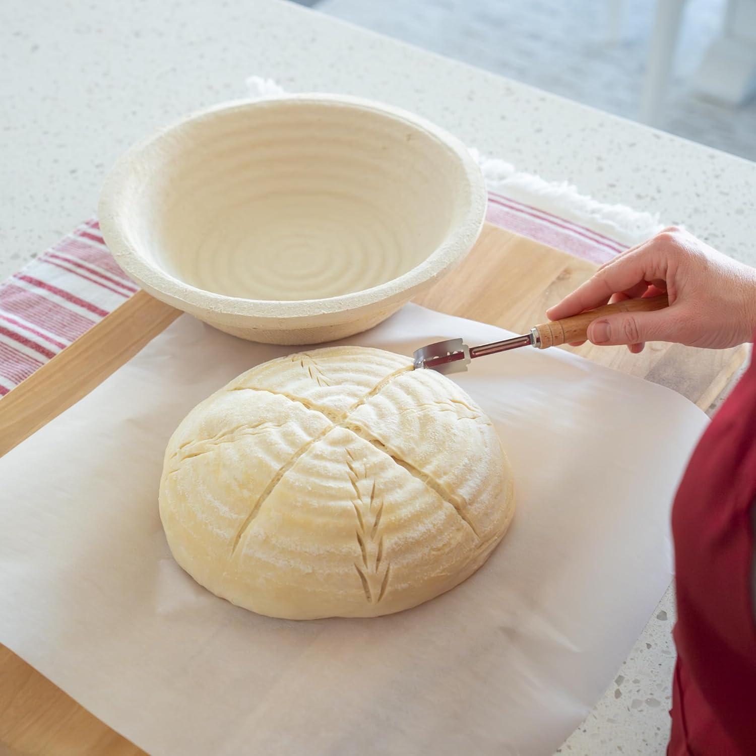 Bread Proofing Basket Spruce Wood Pulp Round 9" Groove, Sourdough Bread Baking Supplies Brotform - Non-Stick Dough Proofing Bowl, Gifts for Bakers, Made in Germany.
