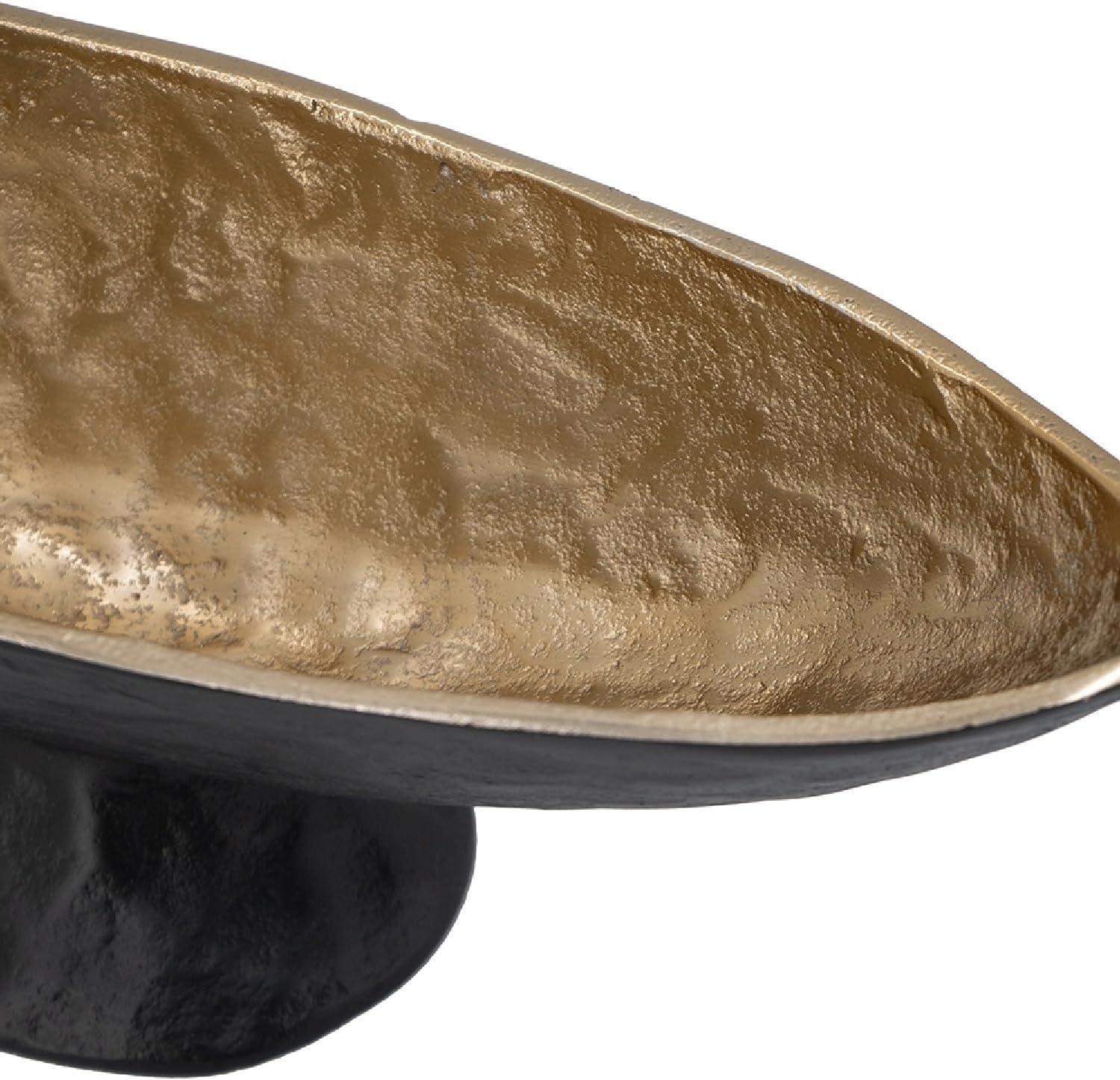 A&B Home Black and Gold Aluminum Oval Pedestal Bowl 13.6" x 4.3" x 4.7"