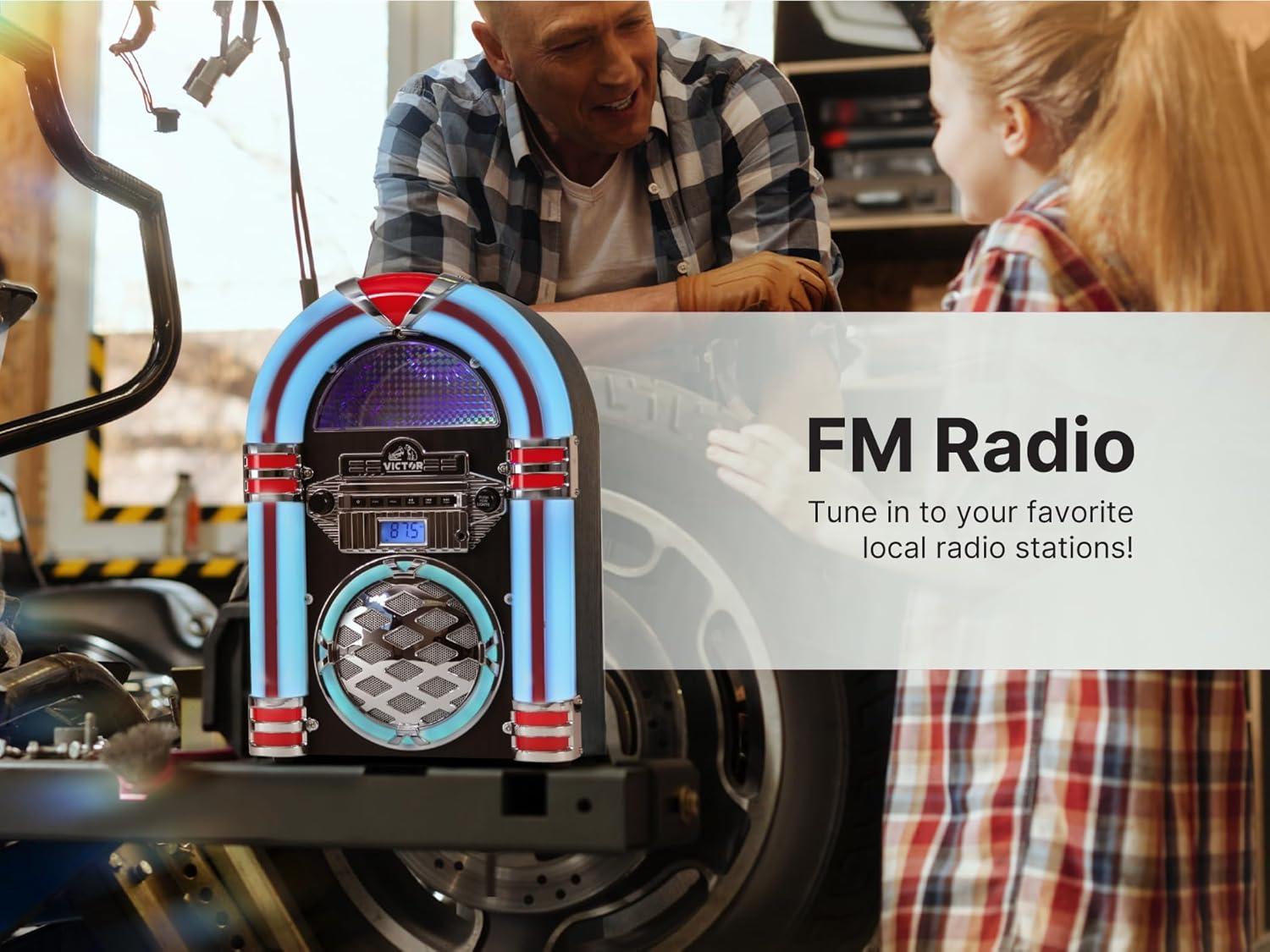 Victor Bluetooth Jukebox Speaker with FM Radio & Multicolor LED Lighting