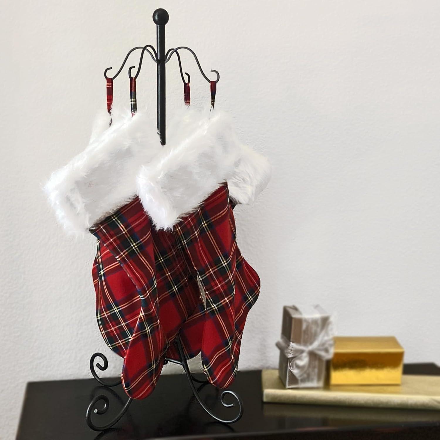 Black Adjustable Metal Christmas Stocking Tree Stand with 12 Hooks