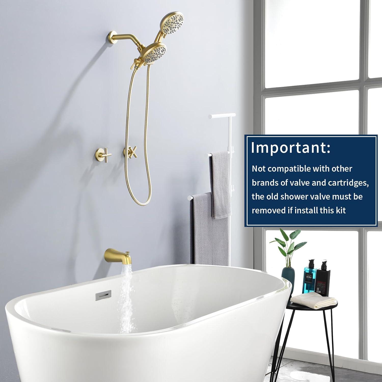 2 Handle Shower Faucet Shower System Complete 2 in 1 Shower Combo Set with Handheld Showerhead Shower Trim Kit Wall Mounted Shower Fixtures Brushed Gold