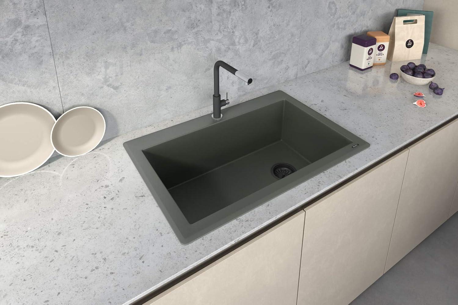 Ruvati 33 x 22 inch Granite Composite Drop-in Topmount Single Bowl Kitchen Sink