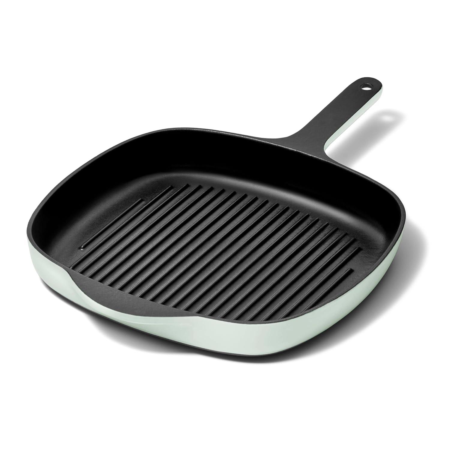 Caraway Home Enameled Cast Iron Grill Pan Light Mist